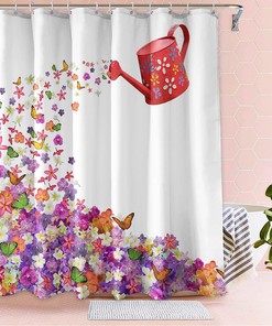 Seasonal Butterfly Shower Curtain with Floral Prints, Spring and Summer Bathroom Decor