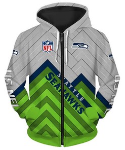 Seattle Seahawks All Over Print Zip Hoodie Pullover - Size S-5Xl - Men'S 3D Hoodies