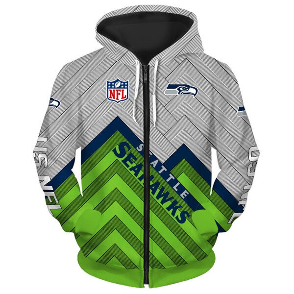 Seattle Seahawks All Over Print Zip Hoodie Pullover - Size S-5Xl - Men'S 3D Hoodies