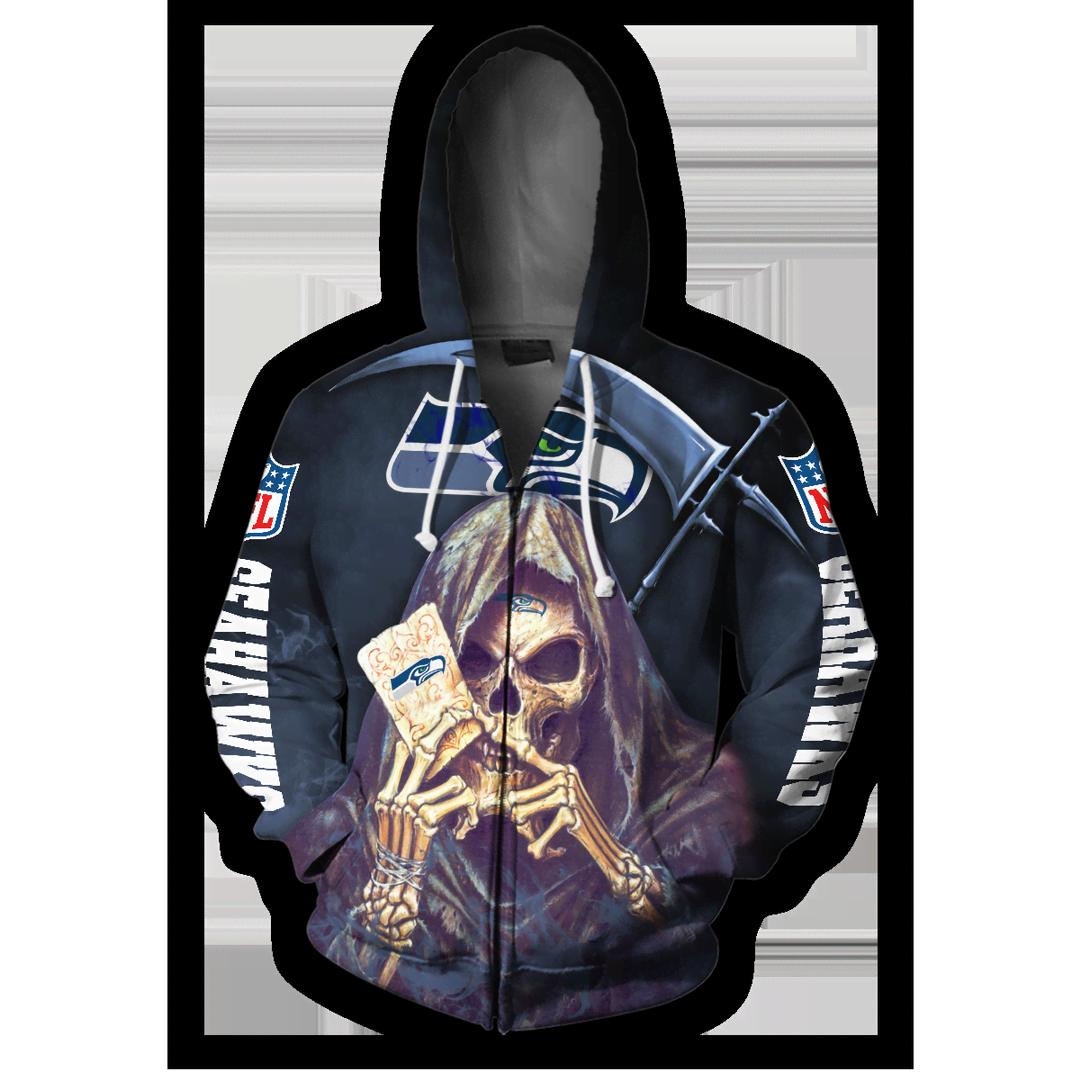Seattle Seahawks Halloween Death Card - 3D All Over Print Hoodie Gifts For Fans