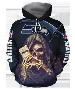 Seattle Seahawks Halloween Death Card - 3D All Over Print Hoodie Gifts For Fans