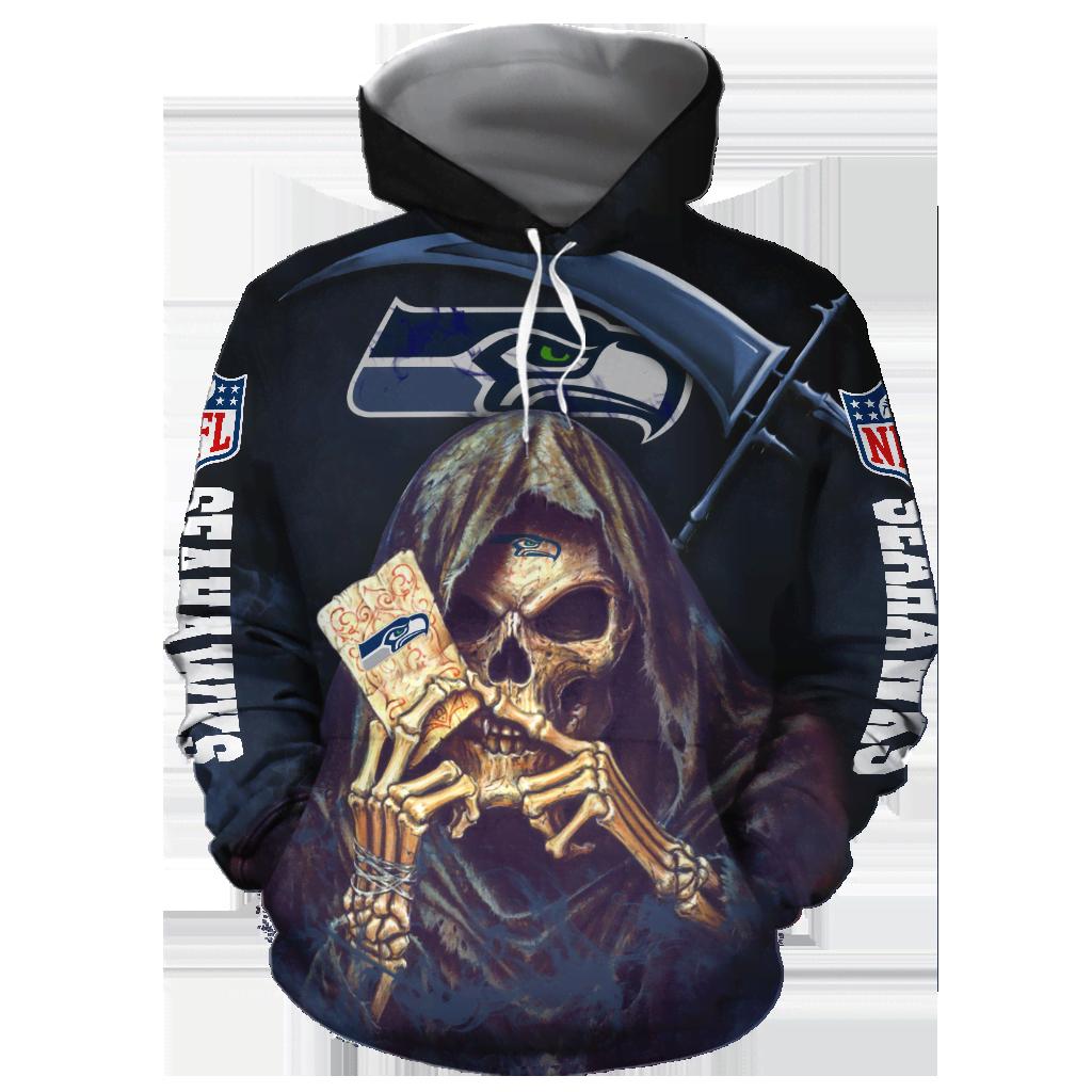 Seattle Seahawks Halloween Death Card - 3D All Over Print Hoodie Gifts For Fans