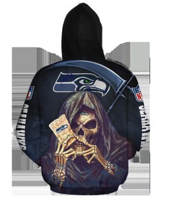 Seattle Seahawks Halloween Death Card - 3D All Over Print Hoodie Gifts For Fans