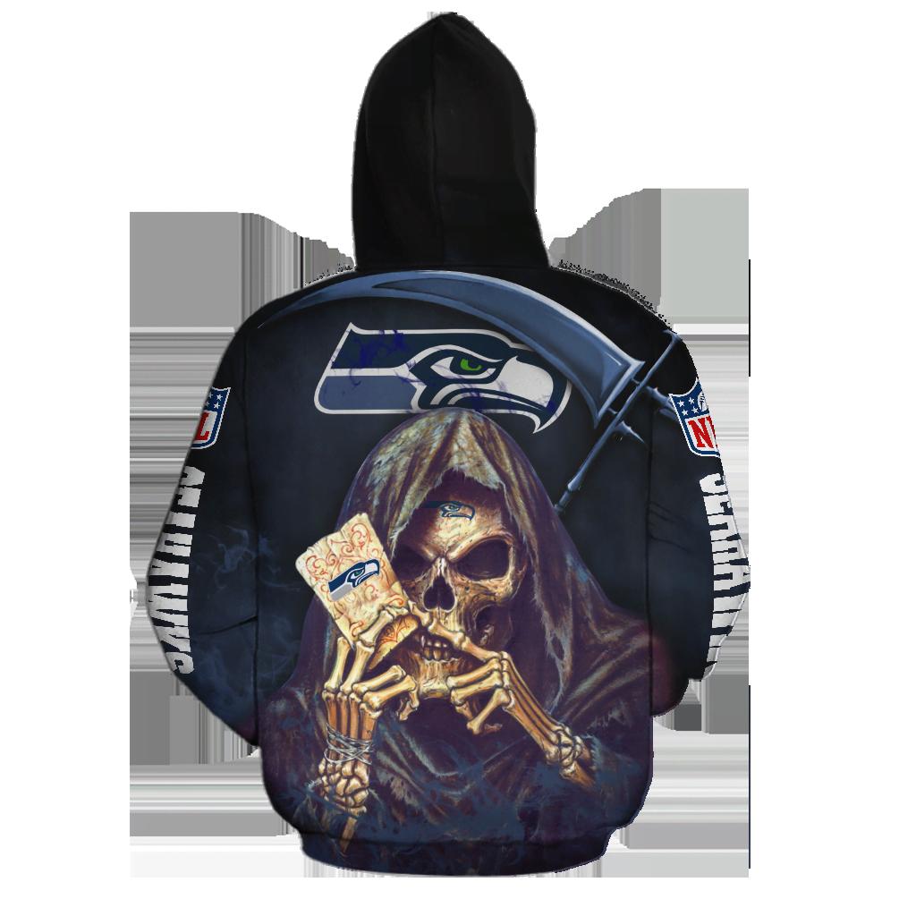 Seattle Seahawks Halloween Death Card - 3D All Over Print Hoodie Gifts For Fans