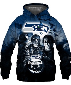 Seattle Seahawks Halloween Horror Night - 3D All Over Print Hoodie Gift For Fans