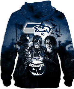 Seattle Seahawks Halloween Horror Night - 3D All Over Print Hoodie Gift For Fans
