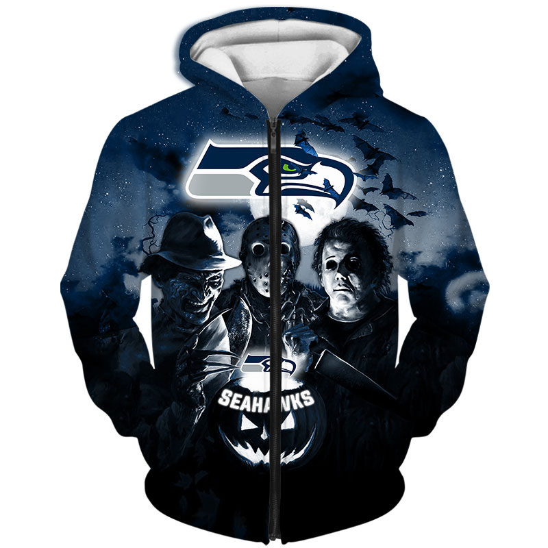 Seattle Seahawks Halloween Horror Night - 3D All Over Print Hoodie Gift For Fans