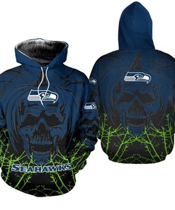 Seattle Seahawks Halloween Pumpkin Skull All Over Print Zip Up Hoodie