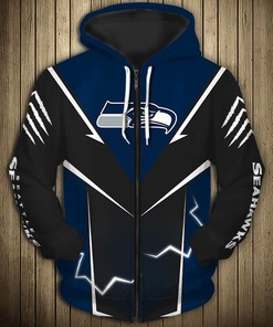 Seattle Seahawks Lightning Graphic All Over Print Hoodie Gifts For Fans
