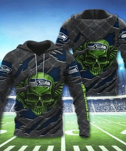 Seattle Seahawks Skull 3D Hoodie - Great Gift For Fans