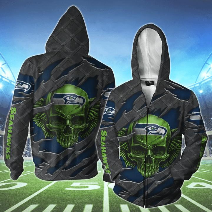 Seattle Seahawks Skull 3D Hoodie - Great Gift For Fans