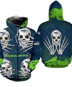 Seattle Seahawks Skull For Halloween - 3D All Over Print Hoodie
