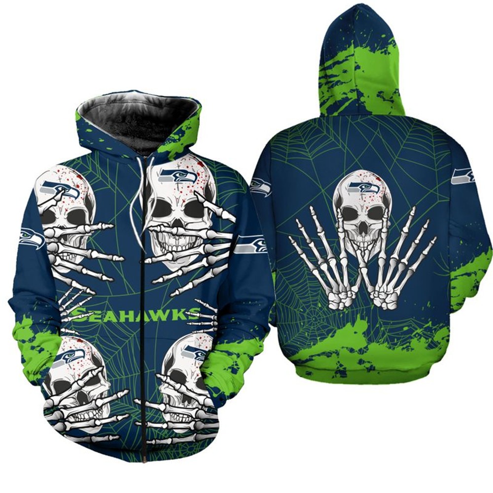 Seattle Seahawks Skull For Halloween - 3D All Over Print Hoodie