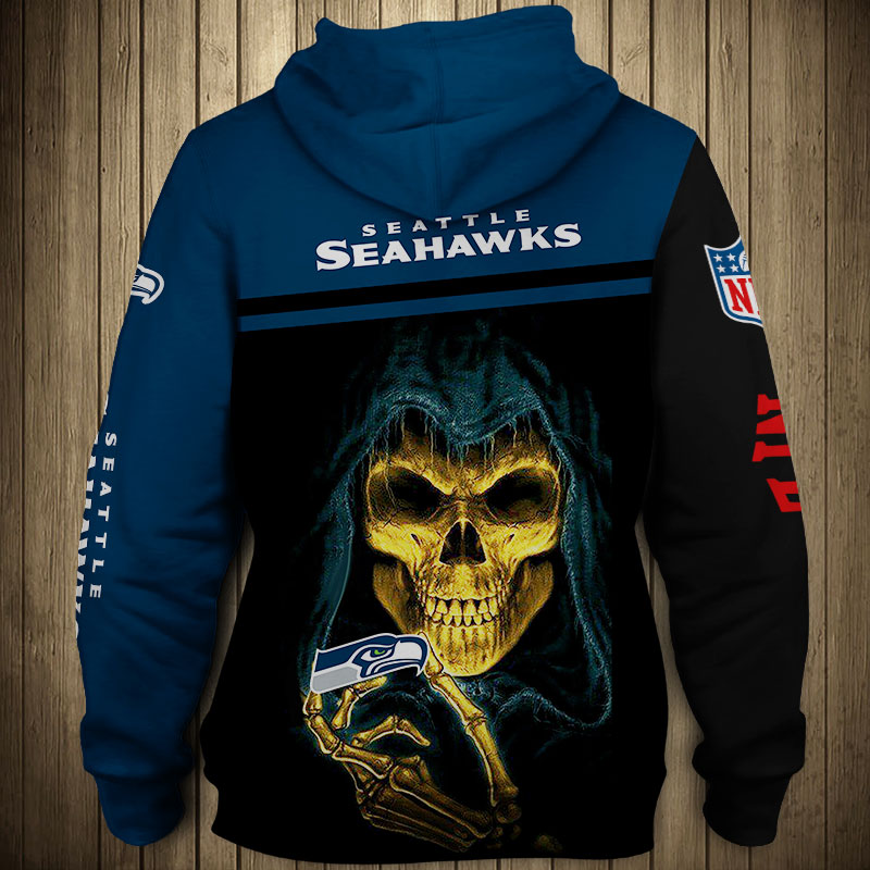 Seattle Seahawks Skull Hoodie - 3D All Over Print Pullover Zip Hoodie For Fans