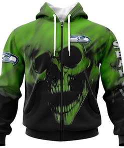 Seattle Seahawks Skull Hoodie All Over Print Custom Name & Number - Gifts For Fans