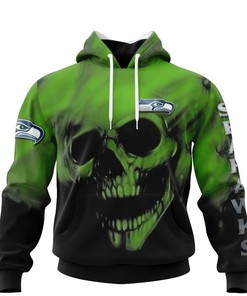 Seattle Seahawks Skull Hoodie All Over Print Custom Name & Number - Gifts For Fans