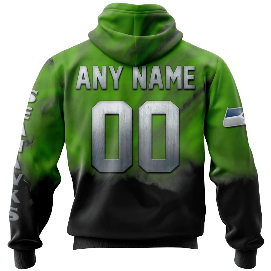 Seattle Seahawks Skull Hoodie All Over Print Custom Name & Number - Gifts For Fans