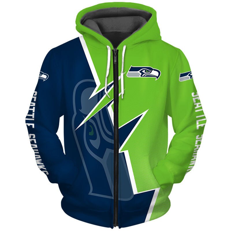Seattle Seahawks Zigzag Graphic All Over Print Zip Hoodie Gifts For Fans