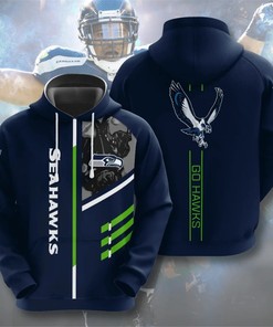 Seattle Seahawks Zip Hoodie - 3 Lines Graphic All Over Print - Gifts For Fans