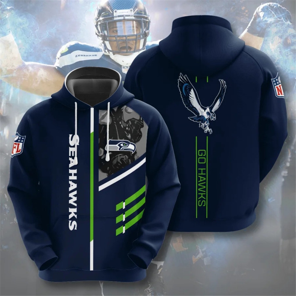 Seattle Seahawks Zip Hoodie - 3 Lines Graphic All Over Print - Gifts For Fans