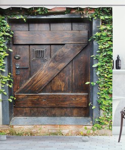 Secret Garden Wooden Door Print Shower Curtain, Spanish Antique Theme