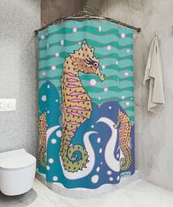 Seepferdchen Duschvorhang - Unique Printed Shower Curtain with Seashorse Design for Bathroom