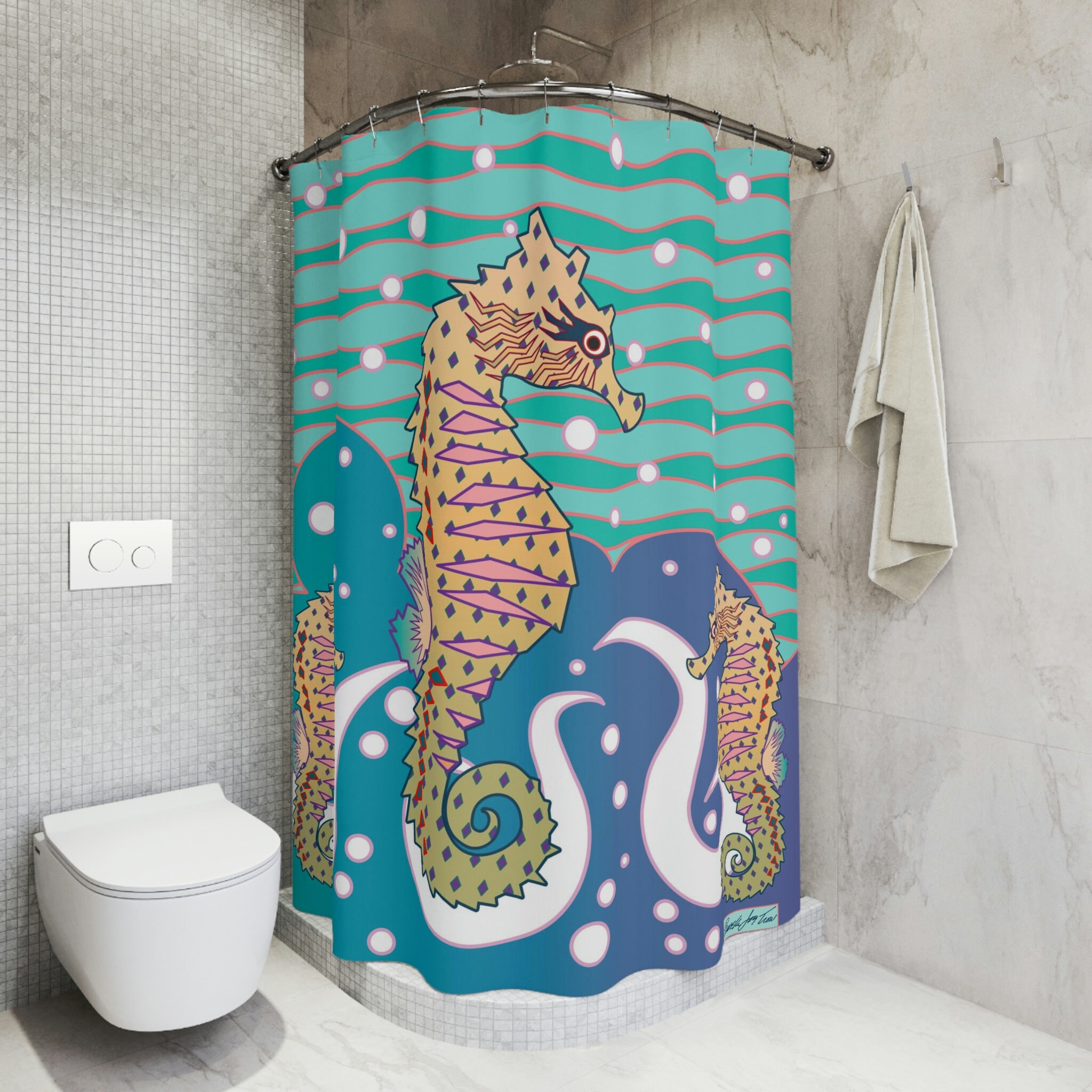 Seepferdchen Duschvorhang - Unique Printed Shower Curtain with Seashorse Design for Bathroom
