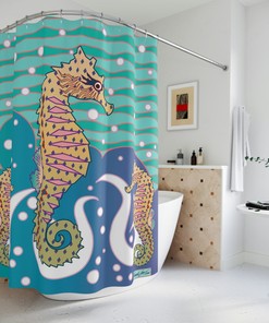 Seepferdchen Duschvorhang - Unique Printed Shower Curtain with Seashorse Design for Bathroom