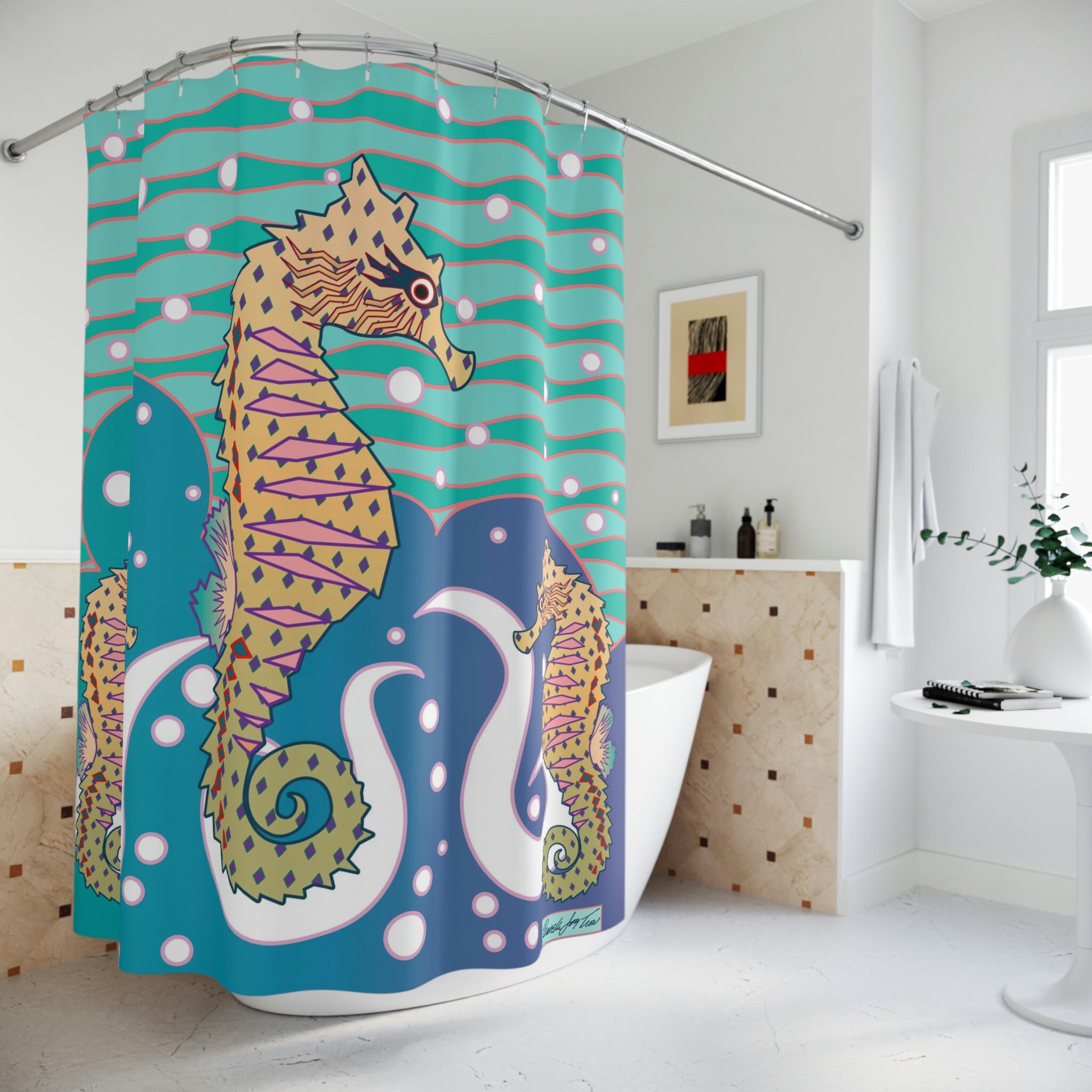 Seepferdchen Duschvorhang - Unique Printed Shower Curtain with Seashorse Design for Bathroom