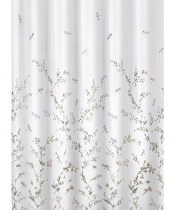 Semi Sheer Fabric Shower Curtain with Dragonfly Garden Design by MAYTEX