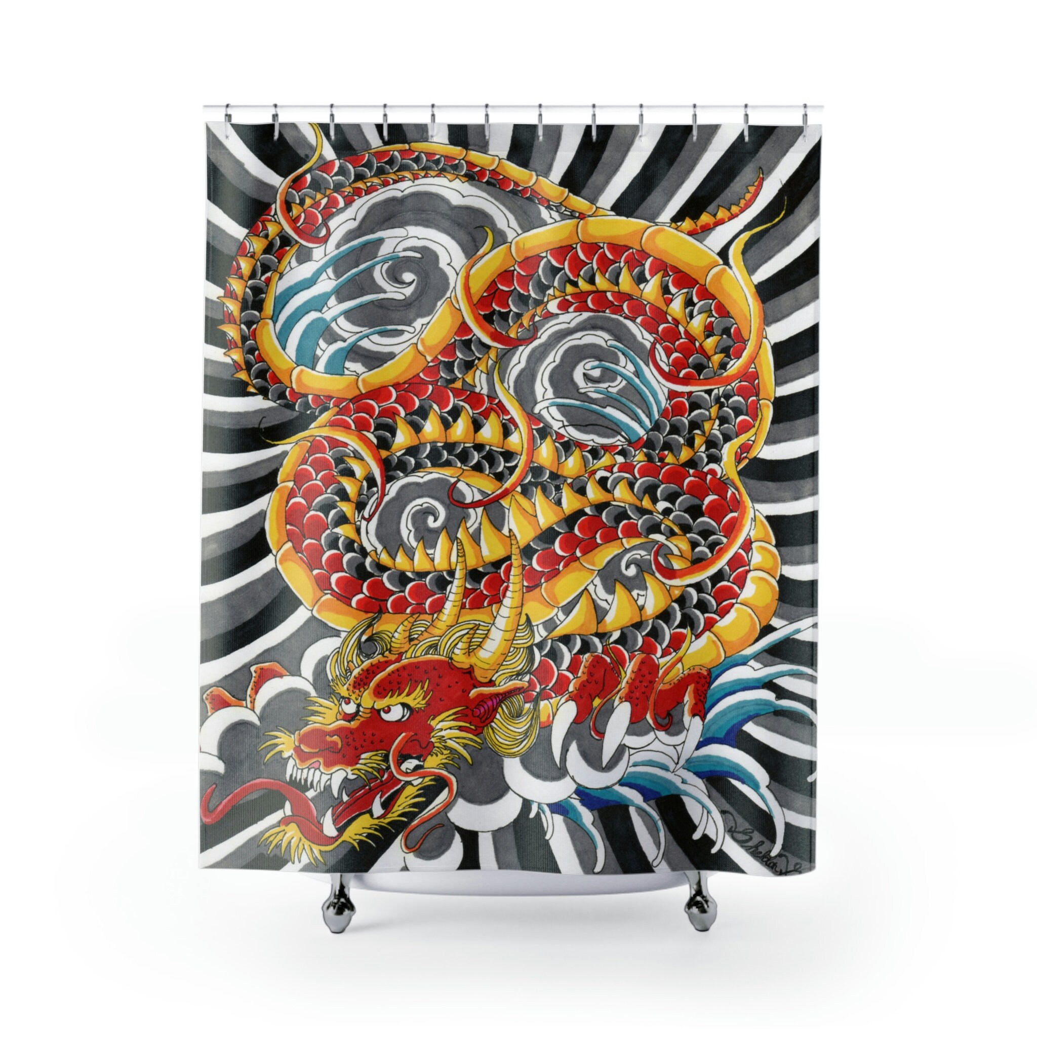 Serene And Sophisticated Dragon Shower Curtain For A Chic Bathroom