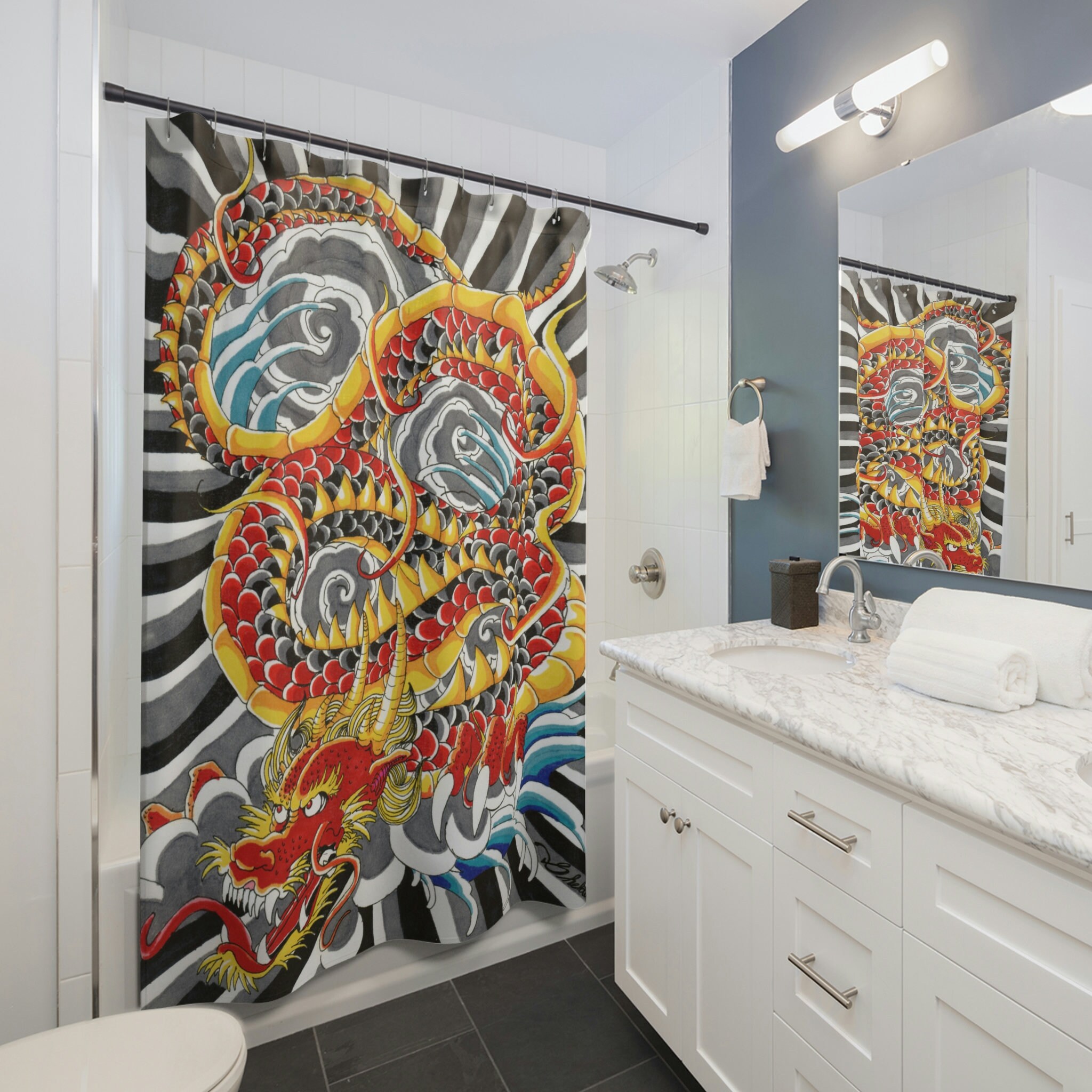 Serene And Sophisticated Dragon Shower Curtain For A Chic Bathroom - Image 2