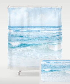 Serene Beach Bathroom Decor Shower Curtain With Ocean Waves - Coastal Shower Curtain