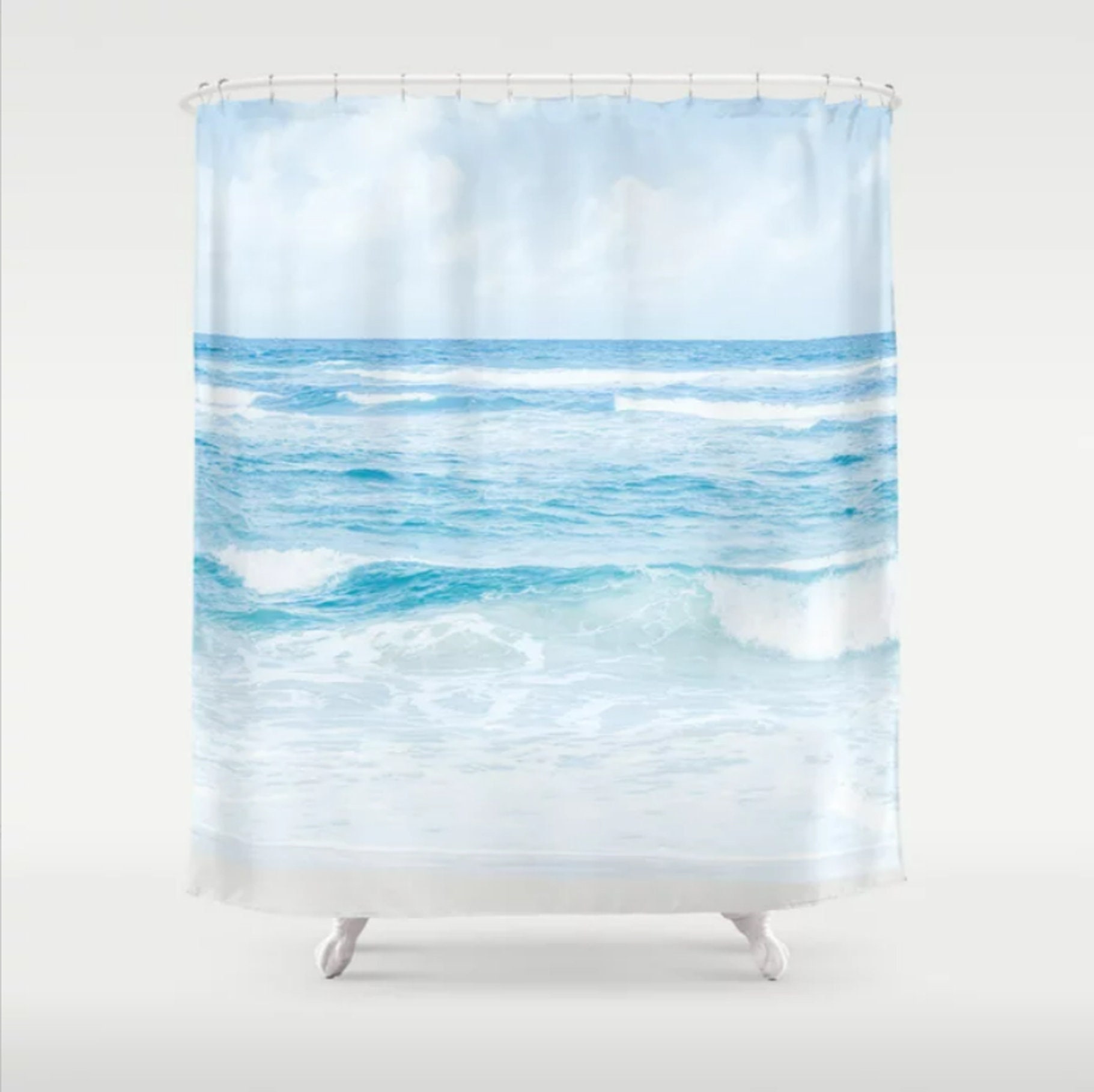 Serene Beach Bathroom Decor Shower Curtain With Ocean Waves - Coastal Shower Curtain - Image 2