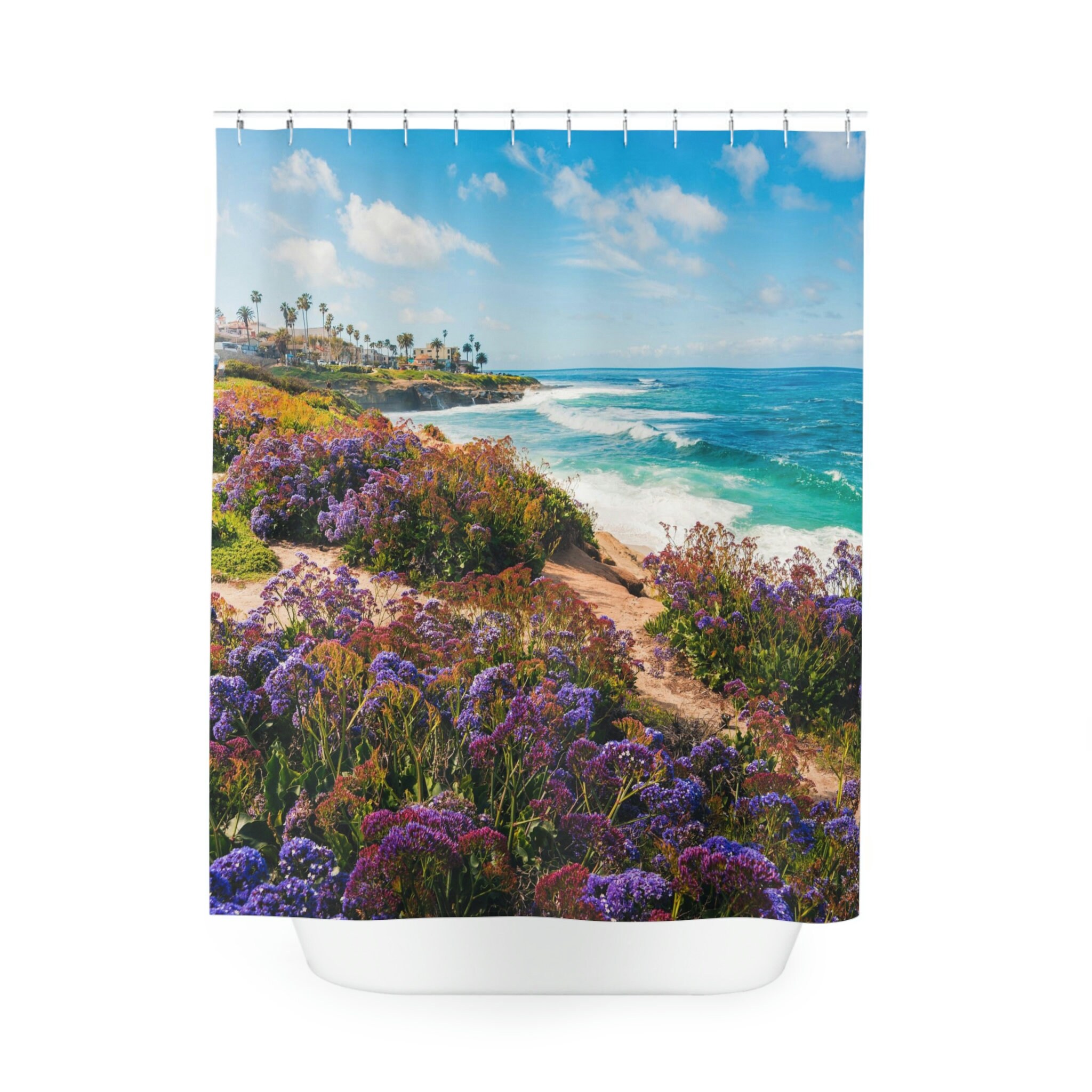 Serene Beach Scene Shower Curtain, Peaceful Bathroom Decor For Nature Lovers - Image 2