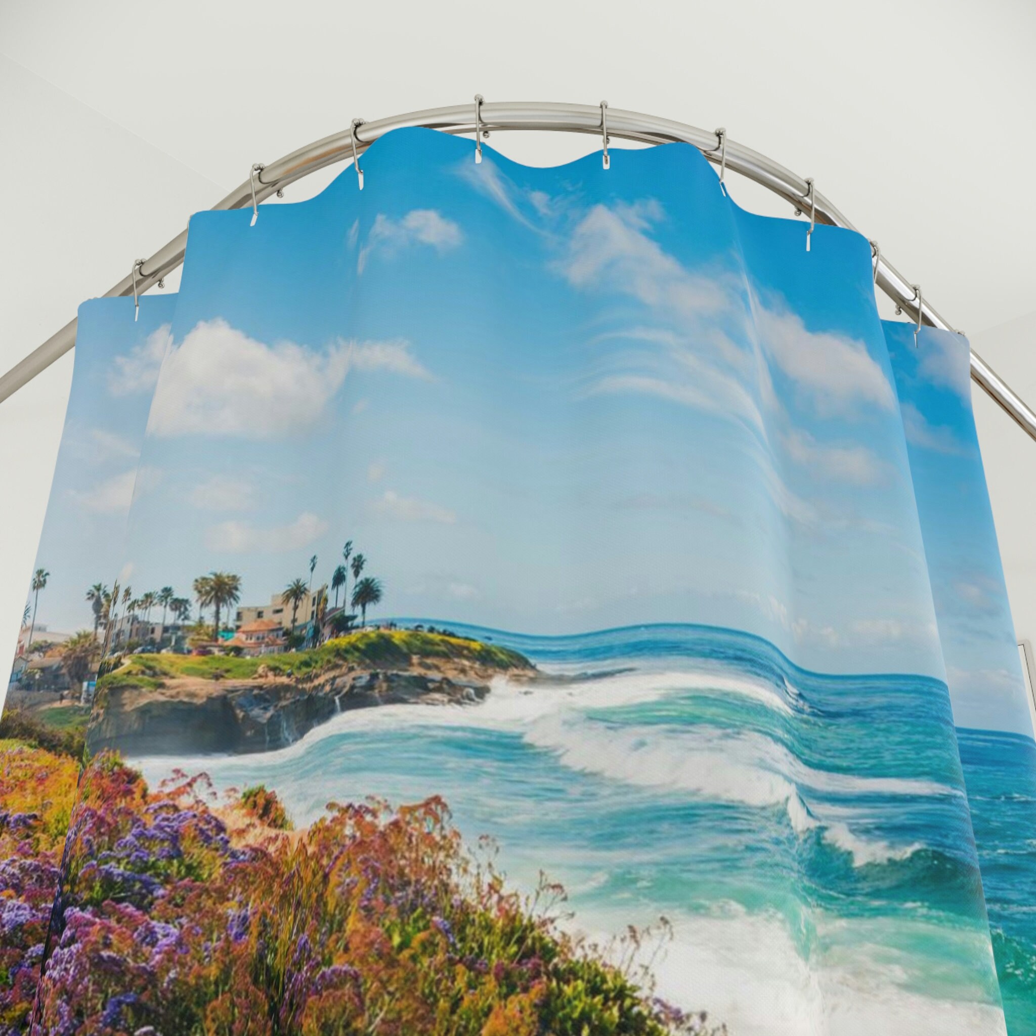 Serene Beach Scene Shower Curtain, Peaceful Bathroom Decor For Nature Lovers - Image 3