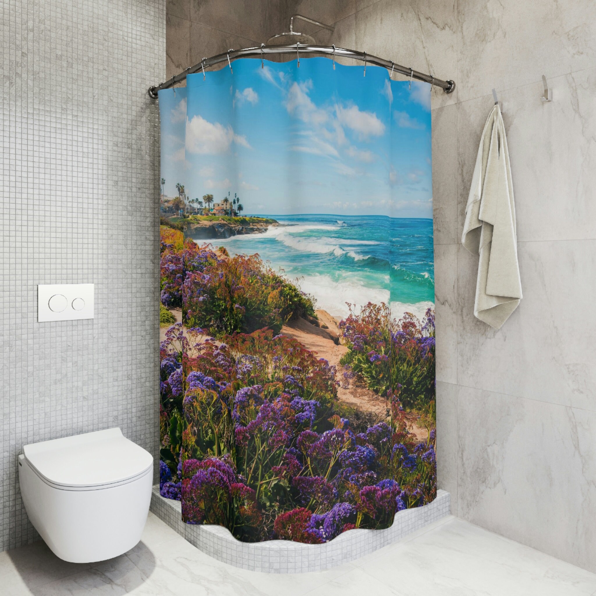 Serene Beach Scene Shower Curtain, Peaceful Bathroom Decor For Nature Lovers - Image 4