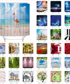 Serene Flamingo Forest Beach Scenery Shower Curtain For Nature Lovers