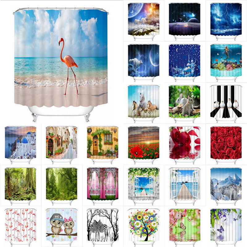 Serene Flamingo Forest Beach Scenery Shower Curtain For Nature Lovers