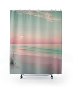 Serene Minimalist Tropical Beach Sunrise Shower Curtain for a Relaxing Shower Experience
