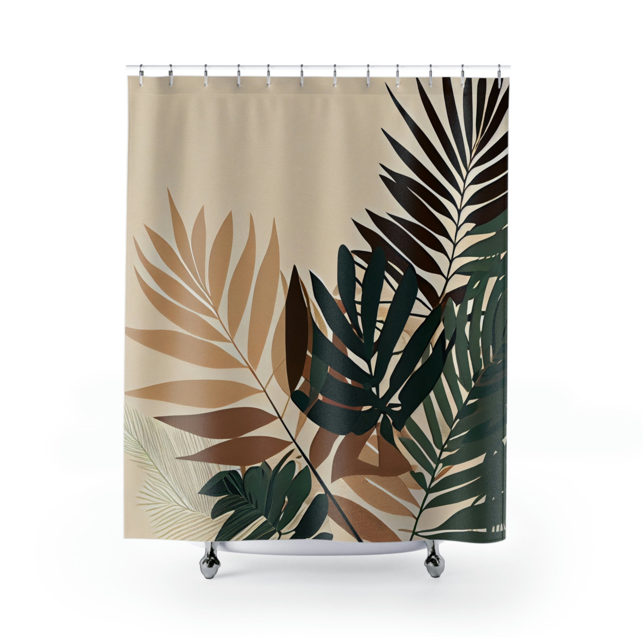 Serene Palm Leaf Shower Curtain For A Tranquil Bathroom Decor, Tropical Bathroom Accessories - Image 2