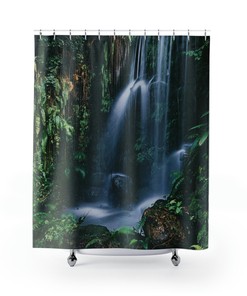 Serene Rainforest and Waterfall Shower Curtain for a Calming and Natural Bathroom Theme