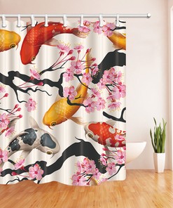 Serene Sakura Koi Fish Shower Curtain for a Zen and Tranquil Bathroom