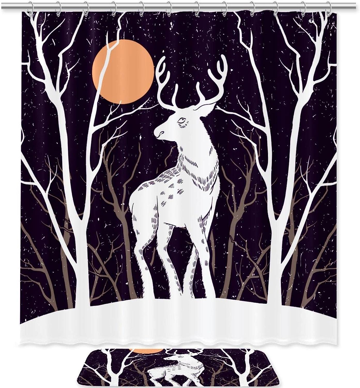 Serene Snow Deer Under Moon Waterproof Bathroom Shower Curtain