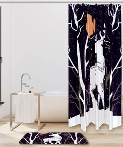 Serene Snow Deer Under Moon Waterproof Bathroom Shower Curtain