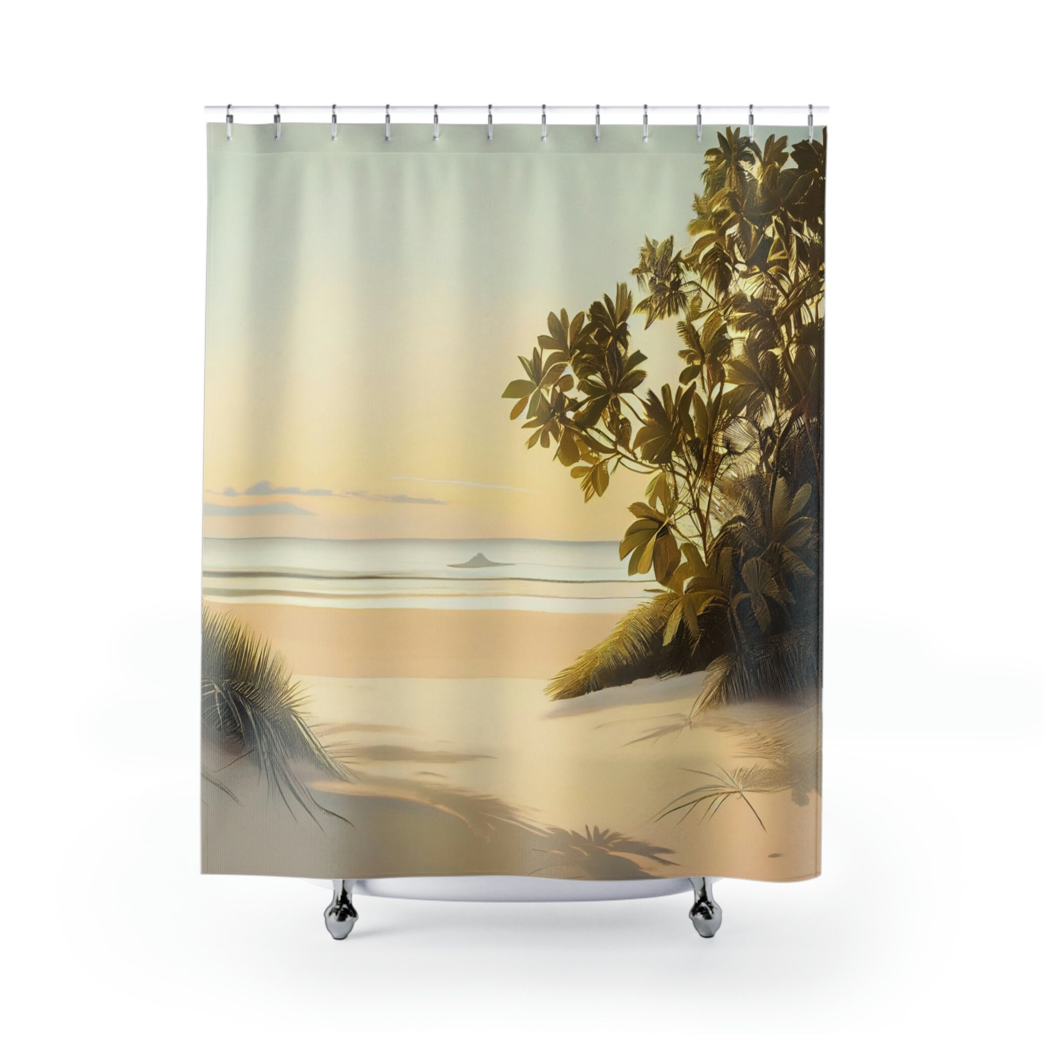 Serene Sunrise Minimalist Beach Vintage Shower Curtain Ideas Waterproof Washable