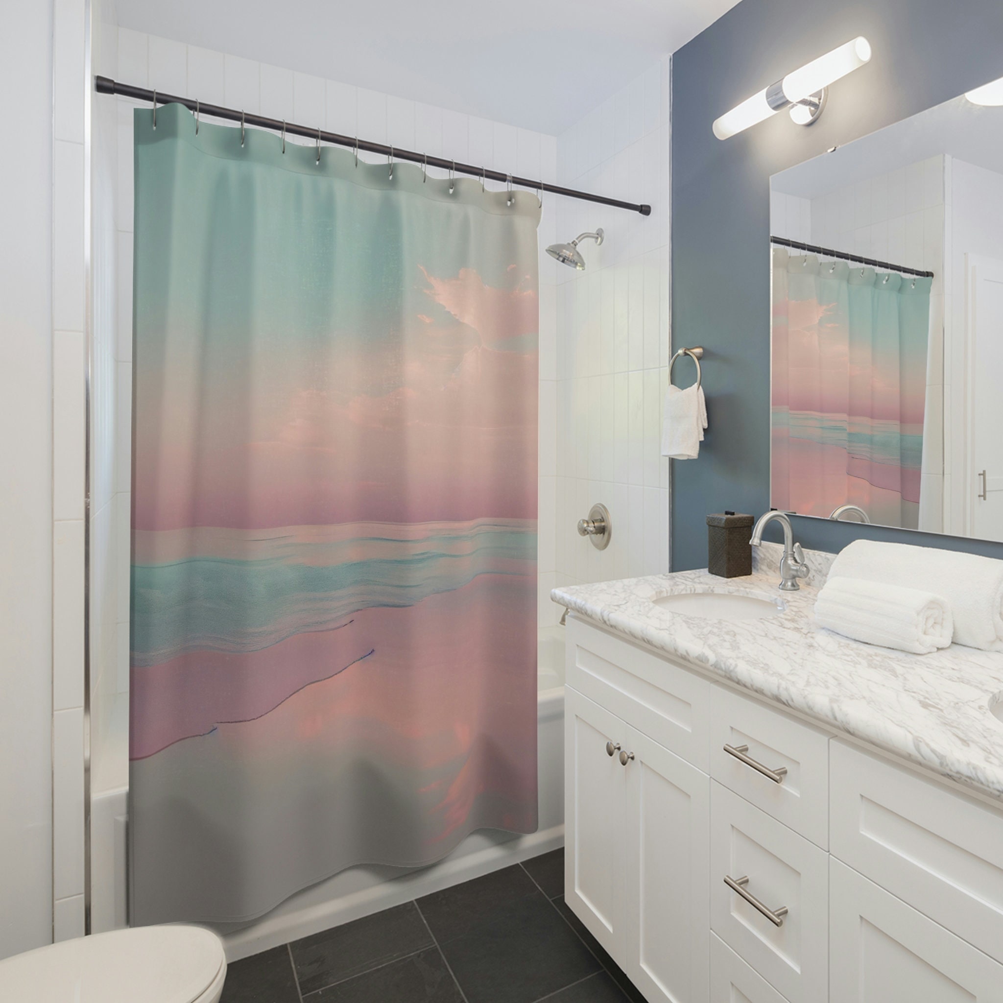 Serene Sunrise Tropical Beach Vintage Shower Curtain Ideas Waterproof Washable
