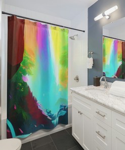 Serene and Awe-Inspiring Rainbow Waterfall Shower Curtain for a Zen Bathroom