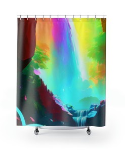 Serene and Awe-Inspiring Rainbow Waterfall Shower Curtain for a Zen Bathroom