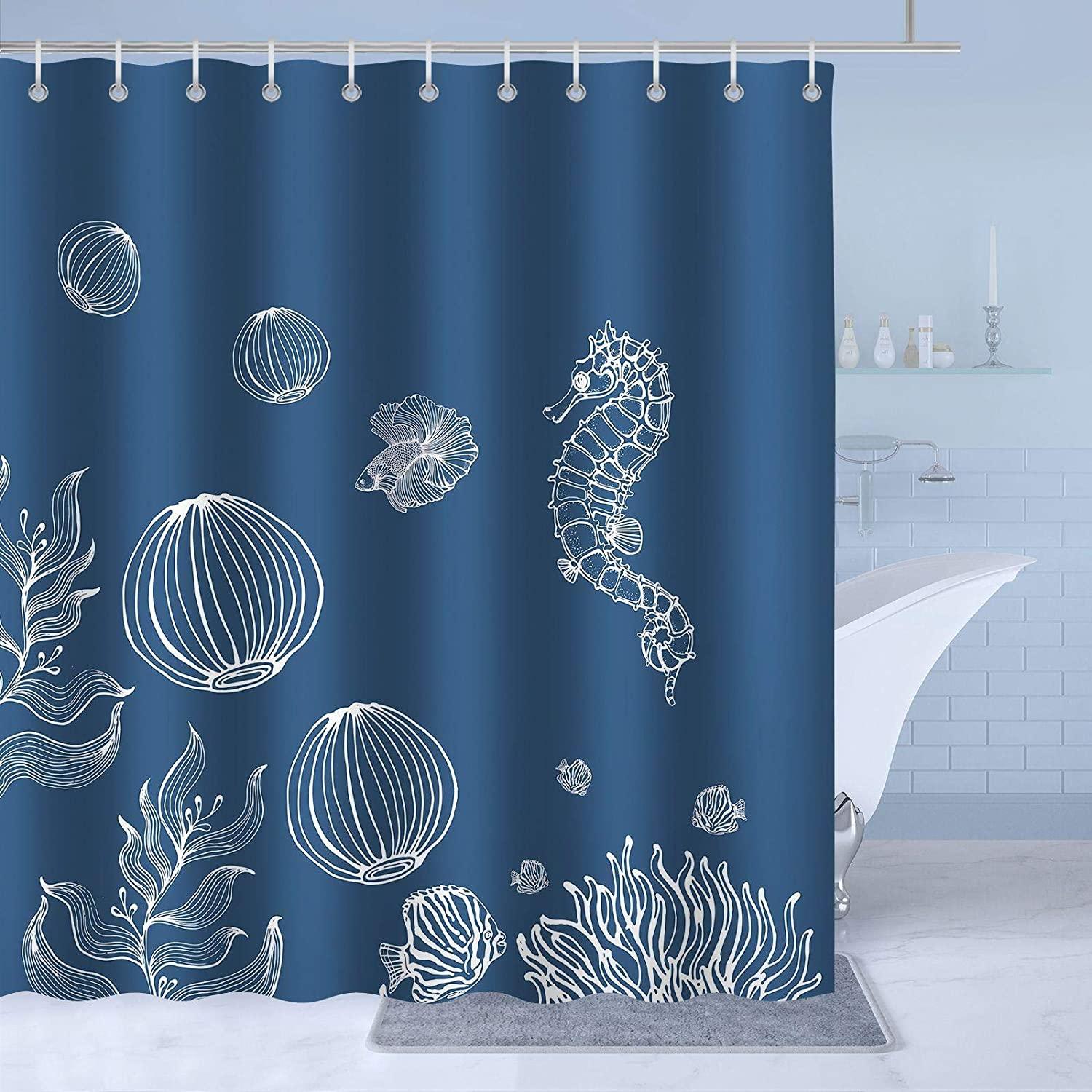 Serene and Beautiful Seahorse Shower Curtain for Coastal Bathroom Decor